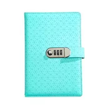 Thickened Embossed Student Notepad A5 Diary Notebook Creative Retro Password Book with Lock Gifts Star Green