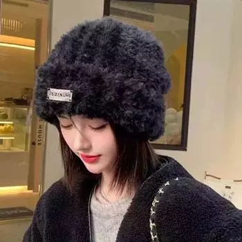 Thickened Plush Pullover Hat Plush Winter Cap Soft Stripe Hat Safety Helmet Style C