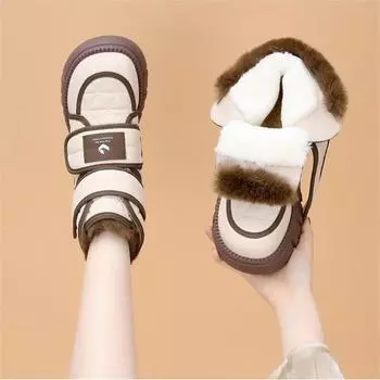 Thickened snow boots women s foreign style winter 2024 new Velcro warm non-slip velvet cotton shoes 35 чёрный