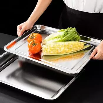 Thickened Stainless Steel Rectangular Dinner Plate Deepen Serving Trays Barbecue Tray Doctor 32x22x2cm