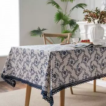Thicker Table Cover Rose Printed Table Decor Cloth Exquisite Cotton Linen Tablecloth Kitchen 100*140CM-Style A