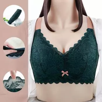 Thin big breasts, small upper support, sexy gathering, anti-sagging, ultra-thin shrinkage bra, large size. 34/75B серый