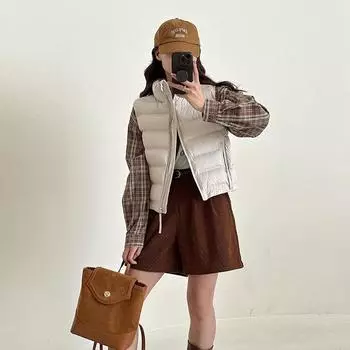 Thin Down Cotton Vest Women s Short Outer Wear 2024 Autumn and Winter New Style Vest Vest Vest Stand Collar Waistcoat S чёрный