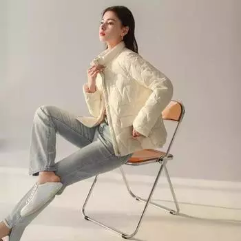 Thin down jacket for women, high-end women s winter coat, Korean style white duck down jacket, women s short down jacket S белый