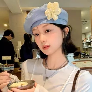 Thin Painter Hat French Style Artist Cap Elegant Flower Beret Autumn