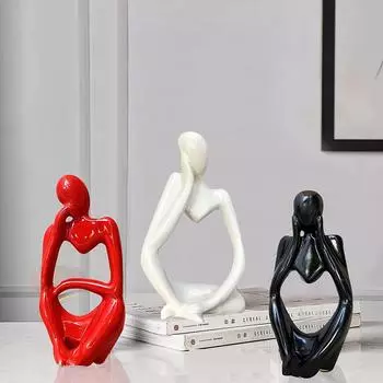Thinker Decoreative Statues for Home Decor (Pack of 3, Black, Red & White)