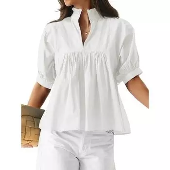 This New Fashionable and Casual V-neck Design Is Loose and Comfortable, Making It A Versatile Commuting Shirt for Daily Wear S белый