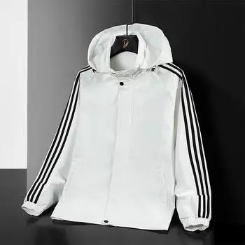 Three-bar Men s Casual Hooded Removable Outdoor Mountaineering Windproof Waterproof Jacket M белый