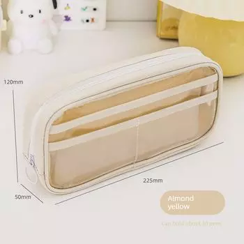 Three Class Two Transparent Pencil Case INS Japanese Style Junior Girls Primary School Students Large Capacity Good-looking Pencil Stationery Box K Almond yellow