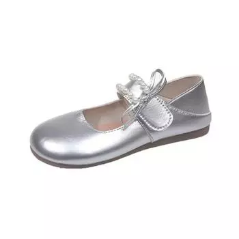 Three-color pearl round head flat bottom Mary Jane shoes new Velcro single shoes soft sole casual single shoes 35
