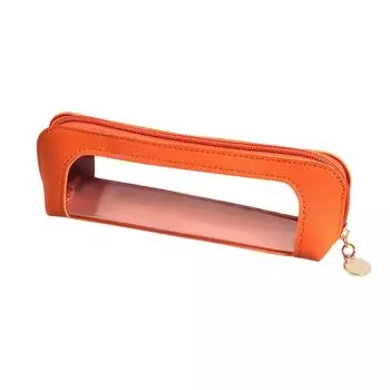 Three-dimensional Casual Transparent PU Pencil Case Casual Window Leather Pencil Case Transparent Stationery Bag One Size оранжевый