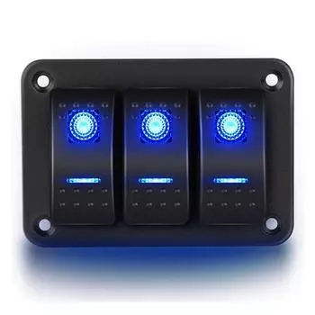 Three-Key Swing Switch Panel For Car, Boat, Marine Vessel, Camper, Truck, Blue Led Light, 12-24V