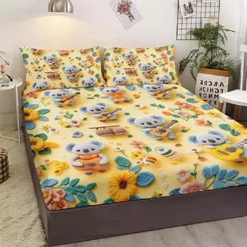 Three-Piece Bed Linen Set In A Warm Shade Of Mustard With 2 Pillowcases, Suitable For The Bedroom (Animal, Souvenir) 99cmx199cm