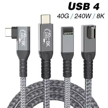 Thunderbolt USB 4 угловой кабель 90 градусов 40 Гбит/с USB4 Elbow Type C Thunderbolt3 4 кабель передачи данных USB C PD240W быстрая зарядка 0.5m