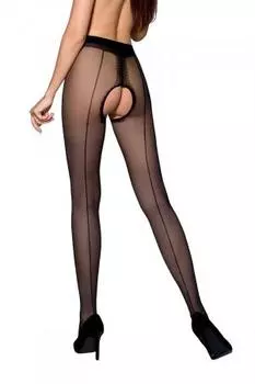 TI022 open seamed tights - black 3/4 чёрный