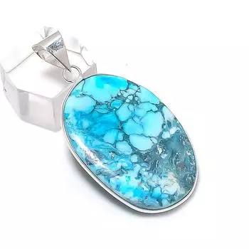 Tibetan Turquoise Gemstone Handmade 925 Sterling Silver Pendant 2.05 H9g70