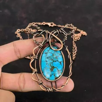 Tibetan Turquoise Necklace Copper Wire Wrapped Necklace Handmade Copper Jewelry Adjustable Chain Necklace Gemstone Necklace Gifts For Mother