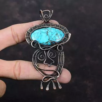 Tibetan Turquoise Pendant Copper Wire Wrapped Gemstone Pendant Handmade Pendant Tibetan Jewelry Gift For Her Very Pretty Copper Wire Jewelry