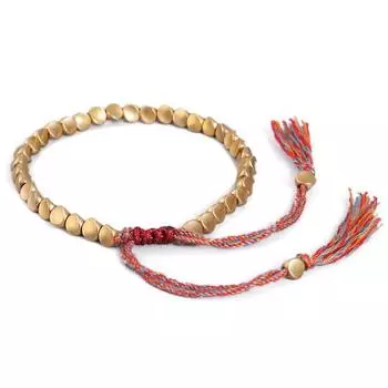 Тибетский плетеный вязаный медный бисерный браслет Lucky Rope Bangle Unisex Jewelry золотой