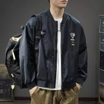 Tide Brand American Retro Bomber Jacket Men s Free Size Вышитый значок Baseball Jersey Casual Jacket Tide M темно-синий