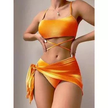 Tie Dye Halter Bikini Женский купальник Женский купальник 3 предмета бикини комплект с саронгом Купальник Купальный костюм XL
