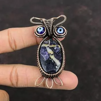 Подвеска Tiffany Jasper, подвеска из медной проволоки, подвеска из драгоценного камня, ювелирное украшение в виде совы, подвеска ручной работы из меди, подвеска синего цвета от сглаза