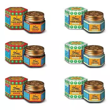 Комбинированная мазь Tiger Balm Red & White для эффективного облегчения растяжений, болей, мышечных болей, головной боли и заложенности носа — 9 мл, упаковка из 6 шт. Pack of 4 (2Red&2White)