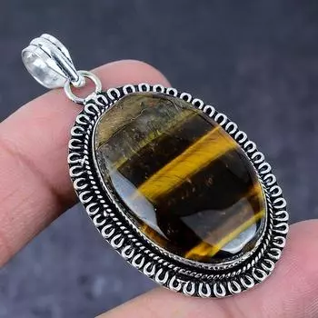 Tiger Eye Gemstone Handmade 925 Sterling Silver Gift Jewelry Pendant 2.25 C0b06