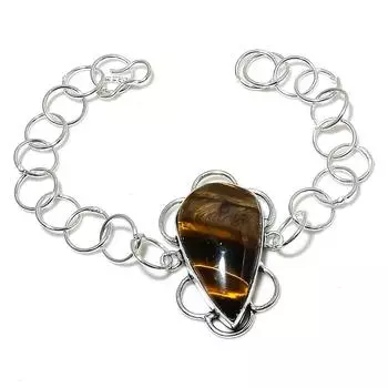 Tiger Eye Gemstone Handmade 925 Sterling Silver Bracelet 7-8 q7V45