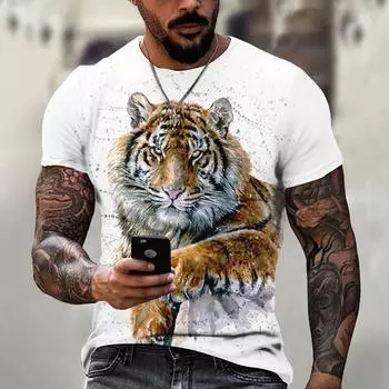 Tiger Fighting Animal Beast Fierce Lion Leopard Print 3D Men s Short Sleeve Oversized Men O-Neck Fashion S