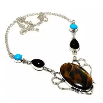 Тигровый глаз, черный оникс, 925 проба, посеребренное ювелирное ожерелье, 18 дюймов 18 жёлтый