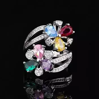 TikTok новое цветное кольцо-цветок с преувеличенным стразовым топазом, открывающееся женское кольцо