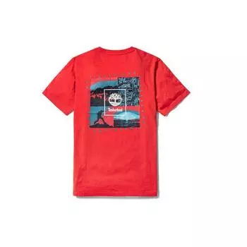 Timberland Back Print Casual Breathable Short Sleeve T-Shirt Men T-Shirts Chili-Red A2DVC-801 XL
