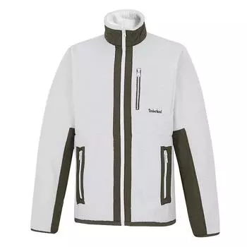 Timberland Куртка мужская из флиса с воротником-стойкой и логотипом контрастного цвета, цвет белый-песочный A44BC-BH7 M