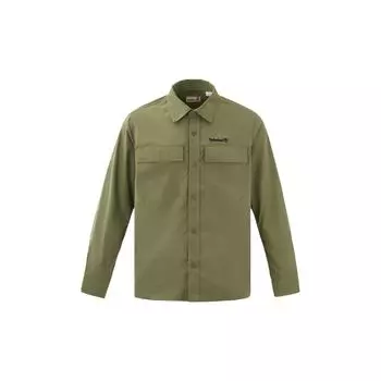 Timberland Logo Versatile Work Long Sleeve Shirt Unisex shirts Khaki-Green A418F-590 M