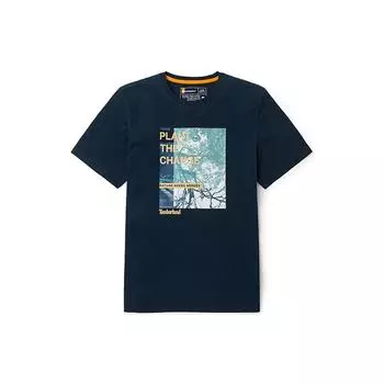 Timberland Pattern Printed Knit Casual Fashion Breathable Round Neck Short Sleeve T-Shirt Men T-Shirts Deep-Sapphire-Blue A62JN-433 M