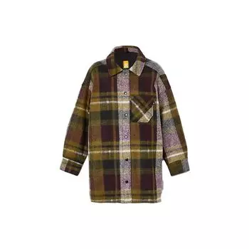 Timberland Plaid Long Sleeve Collared Jacket Women jackets Brown A6HA1-I30 L