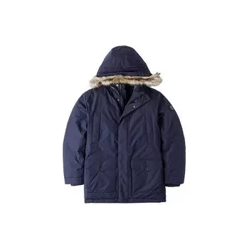 Timberland С капюшоном, однотонное теплое свободное пальто средней длины из хлопка, мужские пальто темно-синего цвета A1NEN433 S