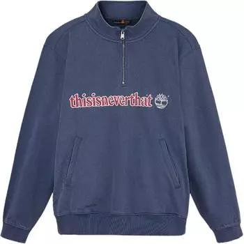 Timberland X Thisisneverthat Lettered Drop Shoulder Stand Collar Long Sleeve Sweatshirt Men sweatshirt Navy-Blue A6XSX-AZ7 XL