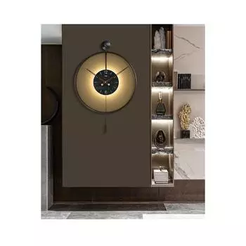 Timelles Black - Светодиод на батарейках - Черный сердечник из настоящего стекла, Современные декоративные металлические настенные часы с маятником
