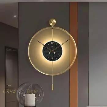 Timelles Gold Light Luxry Беспроводные светодиодные часы с батарейкой, современные декоративные металлические настенные часы с маятником 60x80см