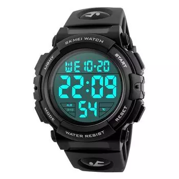 Timever Цифровой водонепроницаемый светодиодный спортивный секундомер Водонепроницаемый Большой Простой в использовании японский язык Инструкция включена Часы, Мужские часы, Часы, Часы, Будильник, чёрный