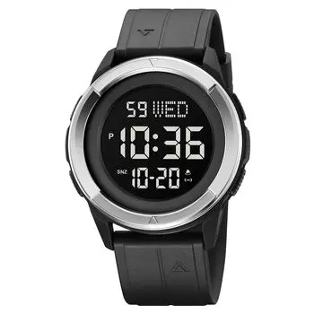 Timever Men s Digital Watch Waterproof LED Stopwatch Alarm Countdown Dual Time (Silver)