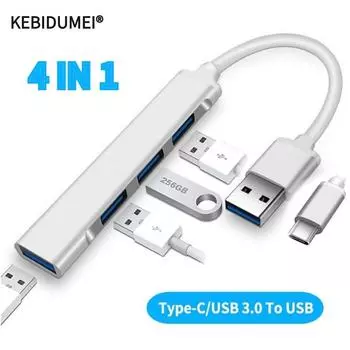 Тип c USB C Hub OTG 4-портовый USB-разветвитель адаптер для ПК и ноутбуков Поддержка U-диска Мобильный жесткий диск Клавиатура Мышь Type C серый