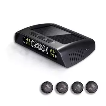 Tire Pressure Monitoring System Solar Power USB Charging TPMS 4 Sensor +Repeater