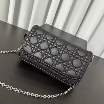 Tire Sheepskin Woc Grid Chain Small Square Bag Inner And Outer Full Leather Women s Bag Armpit Single Shoulder Crossbody Bag Hand-held Bag 21x14x3.5cm чёрный