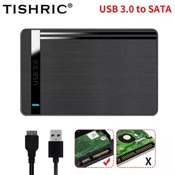 TISHRIC Чехол для жесткого диска 2,5-дюймовый адаптер SATA-USB 3.0 Корпус жесткого диска для SSD-диска HDD Box с кабелем USB3.0 чёрный