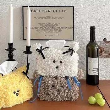 Tissue Box Cover Creative Plush Puppy Dustproof Wet Tissue Case Face Towel Box Dustproof Desk Organizer Bedroom Office School коричневый