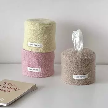Tissue Boxes Cover Korean Woolen Roll Paper Storage Simple Home Storage 2025 Eco Friendly Macarone Practical Convenient белый