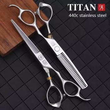TITAN Профессиональные парикмахерские ножницы 6 дюймов из нержавеющей стали 440C, парикмахерский инструмент для филировки